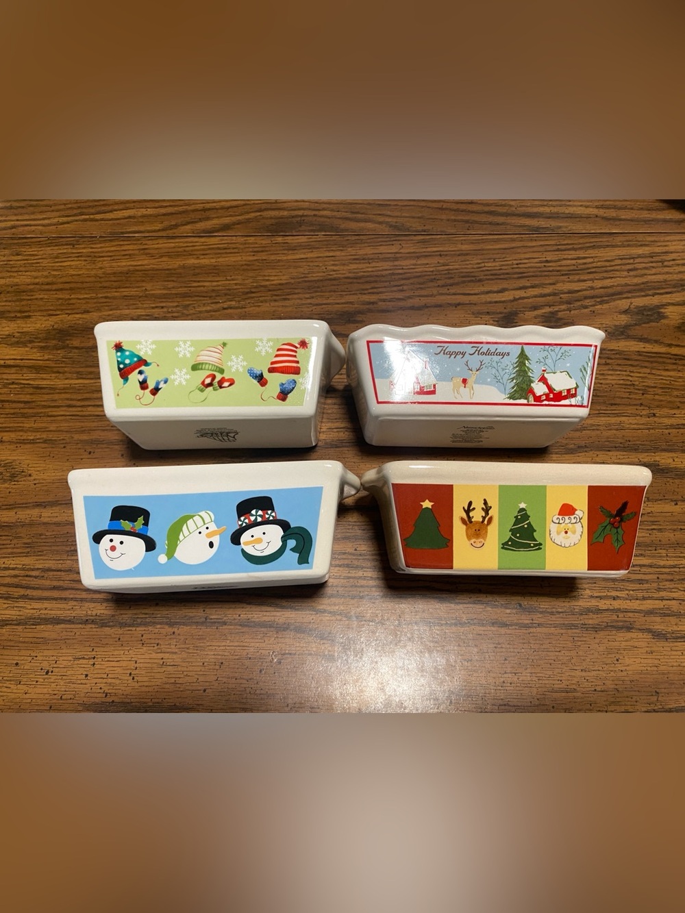 Nantucket 4 Christmas Themed Mini Bread Loaf Lot Ceramic Stoneware Baking Pans